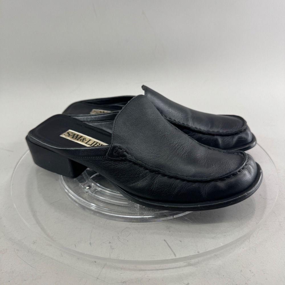 Sam & Libby Womens Allie Leather Moc Toe Block Heel Mules Black Size 7M